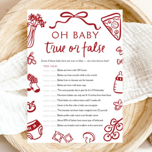 Invitation Main Dray Oh Baby True ou False Baby shower Jeu