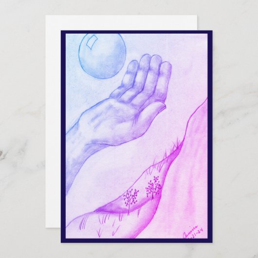 Invitation Main et sphère - Bleu (Devant / Derrière)