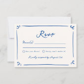 Invitation Main fantaisiste tirée marine mariage bleu RSVP (Devant)