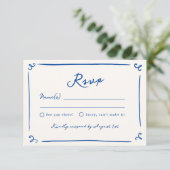 Invitation Main fantaisiste tirée marine mariage bleu RSVP (Debout devant)