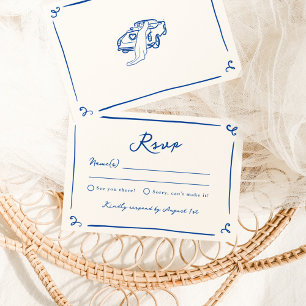 Invitation Main fantaisiste tirée marine mariage bleu RSVP