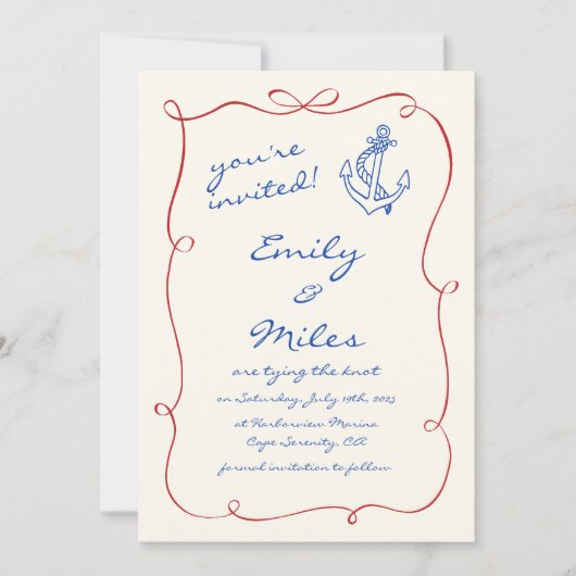 Invitation Main Glissée Mariage Nautique Enregistrer La Date (Devant)