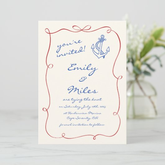 Invitation Main Glissée Mariage Nautique Enregistrer La Date (Debout devant)