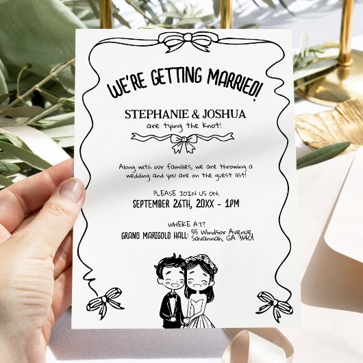 Invitation Main joueuse tirée par la mariée et la pièce illus