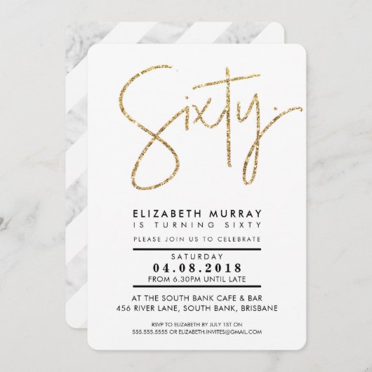 Invitation MAIN LETTERED or simple parties scintillant soixan (Devant / Derrière)