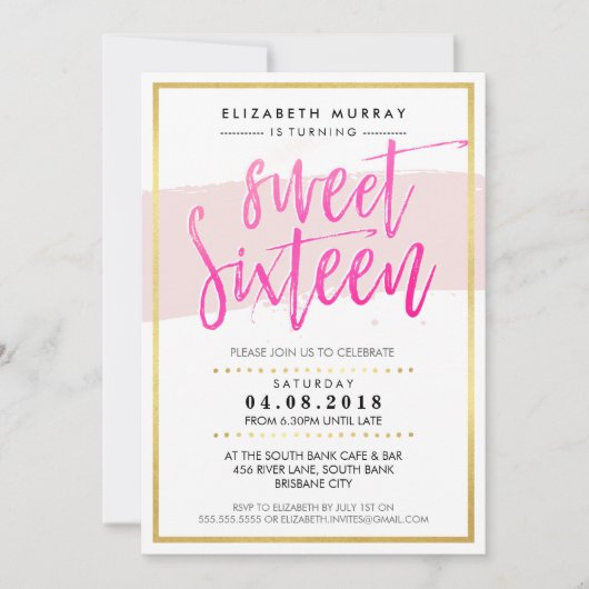 Invitation MAIN LETTERED SCRIPT doux 16 tendance or rose chau (Devant)
