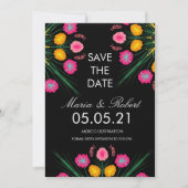 Invitation Main mexicaine dessinée Floral noir rose Enregistr (Devant)