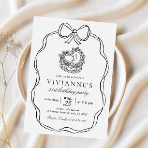 Invitation Main moderne tiré noir Bow Girl Anniversaire