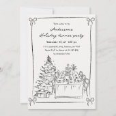 Invitation Main noire et blanche dessinée Fête de Noël (Devant)