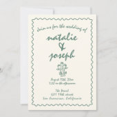 Invitation Main Rétro Écrite Tirée Unique Tout En Un Mariage (Devant)