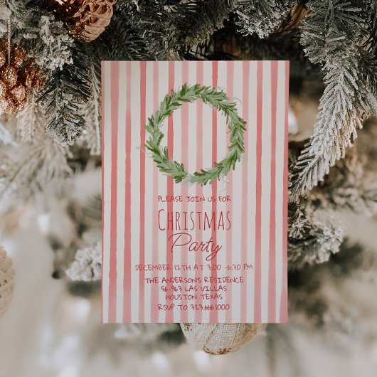 Invitation Main rétro tiré rouge vert Noël Fête de couronne