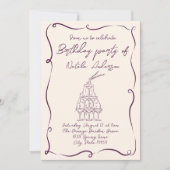 Invitation Main rétro tiré violet Wavy les années 70 fête d'a (Devant)