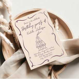 Invitation Main rétro tiré violet Wavy les années 70 fête d'a