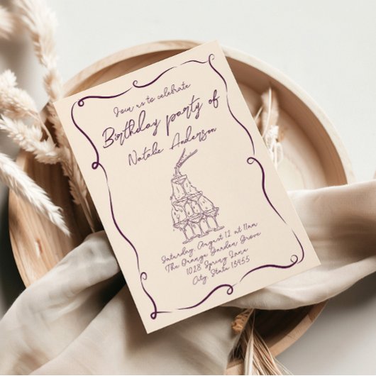 Invitation Main rétro tiré violet Wavy les années 70 fête d'a