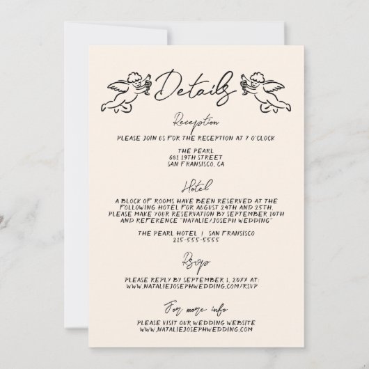Invitation Main Rétro Tirée Écrite Cupidé Tout En Un Mariage (Dos)