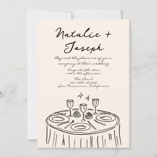 Invitation Main Rétro Tirée Écrite Quirky Tout En Un Mariage (Devant)
