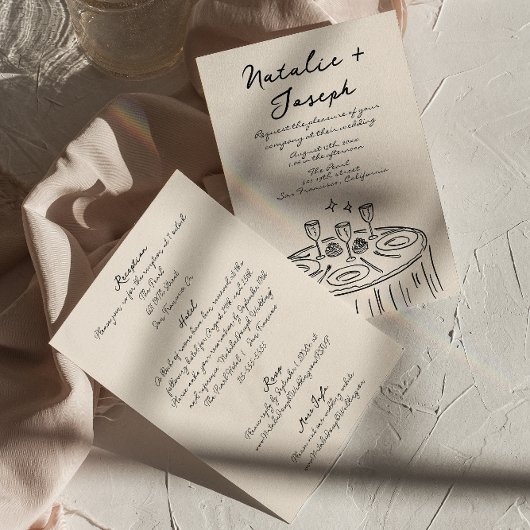 Invitation Main Rétro Tirée Écrite Quirky Tout En Un Mariage