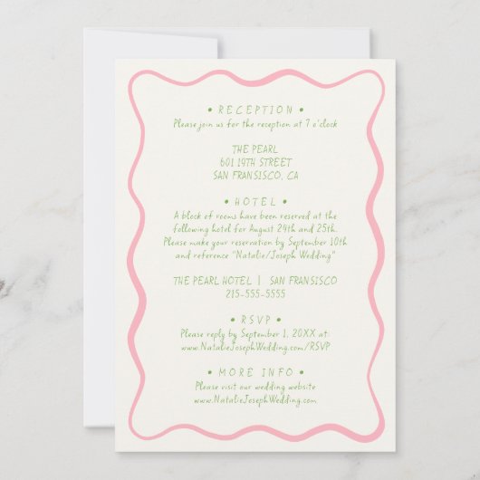 Invitation Main Rétro Tirée Funky Moderne Tout en un Mariage (Dos)