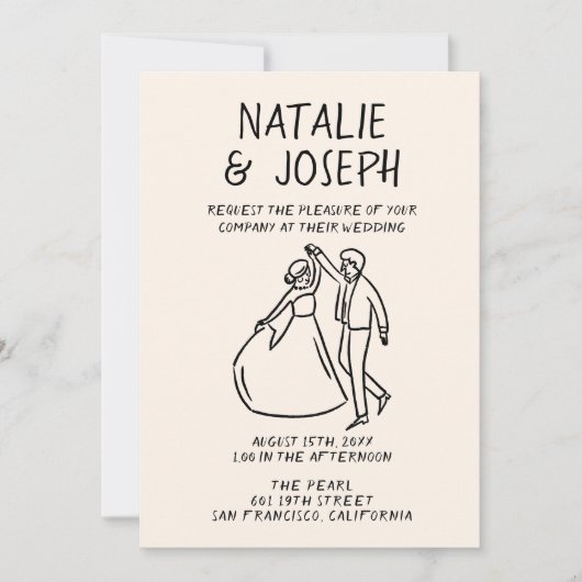 Invitation Main Rétro Tirée Sketchy Quirky Tout en un Mariage (Devant)