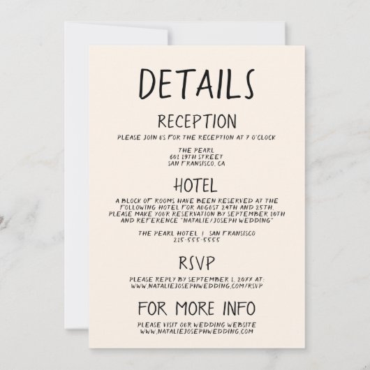 Invitation Main Rétro Tirée Sketchy Quirky Tout en un Mariage (Dos)