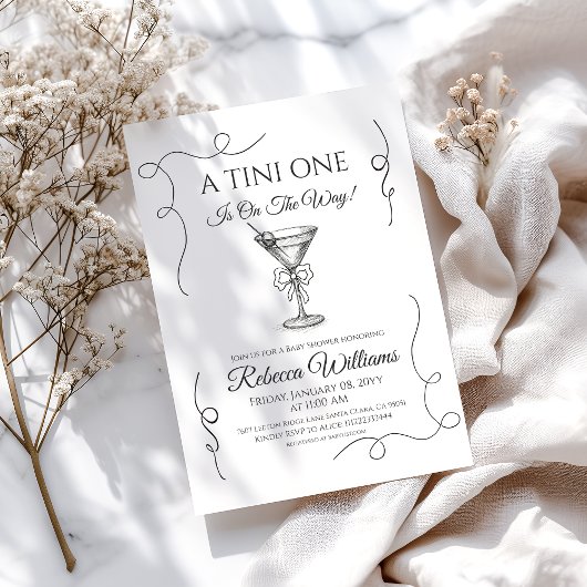 Invitation Main Rétro Tirée Un Baby shower Tini One Martini