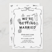 Invitation Main romantique dessinée Whimsical Black Blanc Mar (Devant / Derrière)