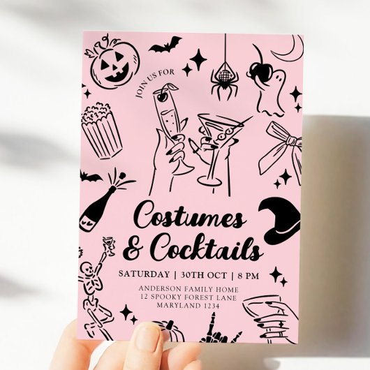 Invitation Main rose dessinée Halloween Costume Fête Invitati