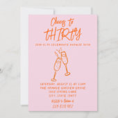 Invitation Main rose orange dessinée 30e Anniversaire lunaire (Devant)