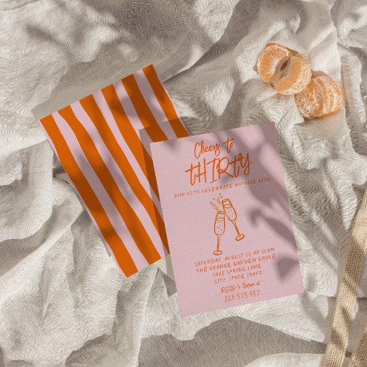 Invitation Main rose orange dessinée 30e Anniversaire lunaire