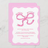 Invitation Main rouge rose tiré Wavy Retro Mariage (Devant / Derrière)