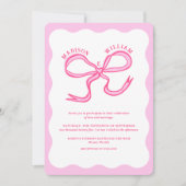 Invitation Main rouge rose tiré Wavy Retro Mariage (Devant)