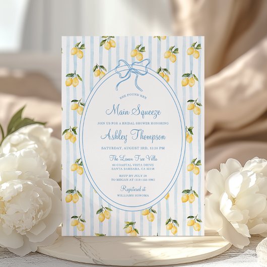 Invitation Main Squeeze Citron Bleu Bow Italien Fête des mari