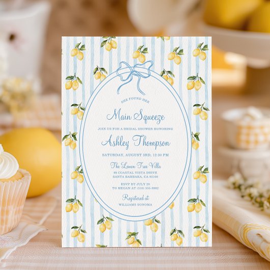Invitation Main Squeeze Citron Bleu Bow Italien Fête des mari