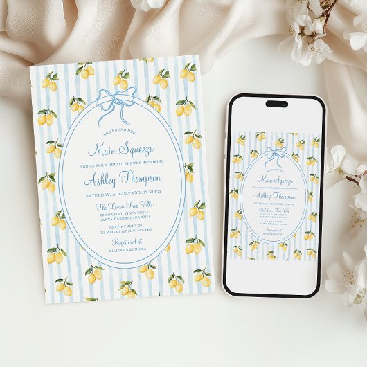 Invitation Main Squeeze Citron Bleu Bow Italien Fête des mari
