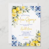 Invitation Main Squeeze Citron Carreaux Bleus Roses Réception (Devant)