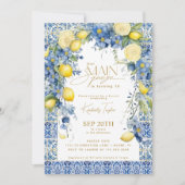 Invitation Main Squeeze Italie Citron Carreaux Bleus Annivers (Devant)