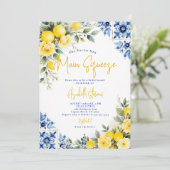 Invitation Main Squeeze Lemon Blue Tiles Roses Bridal Shower (Debout devant)
