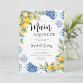 Invitation Main Squeeze Lemon Blue Tiles Summer Bridal Shower (Debout devant)