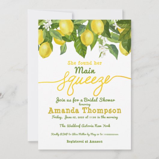 Invitation Main Squeeze Lemon Thème Mariage Fête des mariées (Devant)