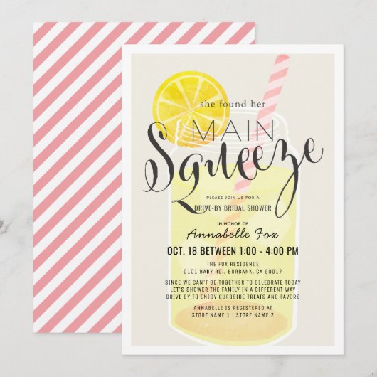 Invitation Main Squeeze Lemonade Jar Fête des mariées Drive-b (Devant / Derrière)