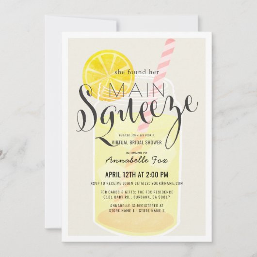 Invitation Main Squeeze Lemonade Jar Fête des mariées virtuel (Devant)