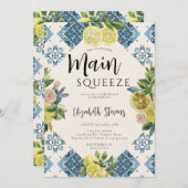 Invitation Main Squeeze Lemons Roses Carreaux Bleus Fête des  (Devant / Derrière)