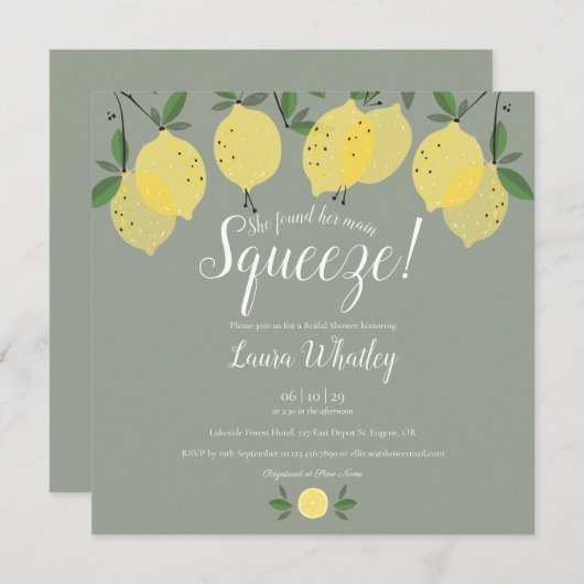 Invitation Main Squeeze Lemons Sage Green Fête des mariées (Devant / Derrière)
