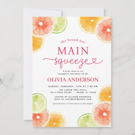 Invitation Main Squeeze QR Code mignonne Fête des mariées ora (Devant)