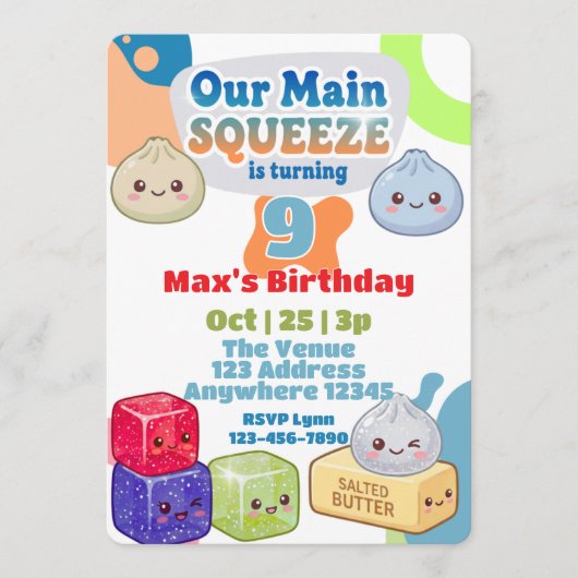 Invitation Main Squeeze Squishy Anniversaire Bleu Orange (Devant)