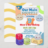 Invitation Main Squeeze Squishy Anniversaire Bleu Orange (Devant / Derrière)