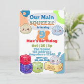 Invitation Main Squeeze Squishy Anniversaire Bleu Orange (Debout devant)