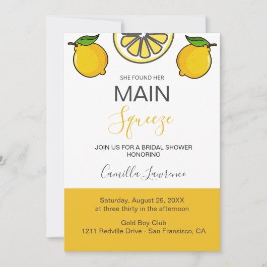 Invitation Main Squeeze Tropical Citrus Lemon Bridal Shower  (Devant)