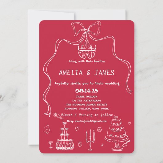 Invitation Main Tirante Tiré Bow Dessin Mariage Quirky Dans (Devant)