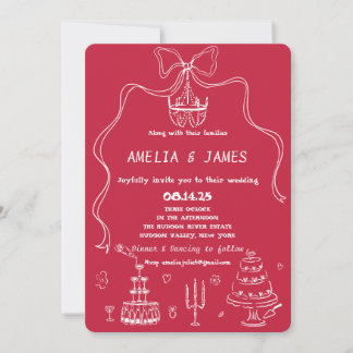 Invitation Main Tirante Tiré Bow Dessin Mariage Quirky Dans